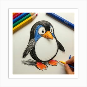 Penguin Drawing 4 Art Print