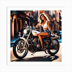 Girl On A Motorcycle Art Print