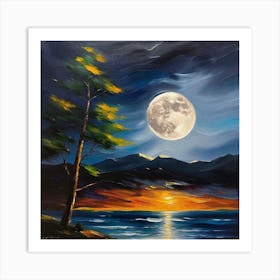 Full Moon At Sunset Art Print