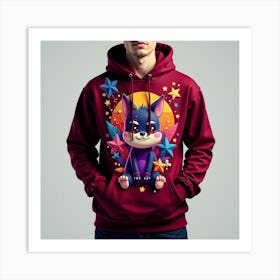 Cat With Stars Hoodie Art Print