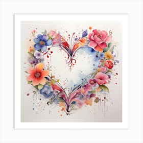 Watercolor Heart Of Flowers 3 Art Print