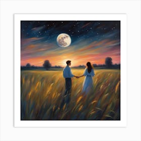 Couple In A Wheat Field Art Print