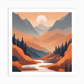 Misty mountains background in orange tone 91 Art Print