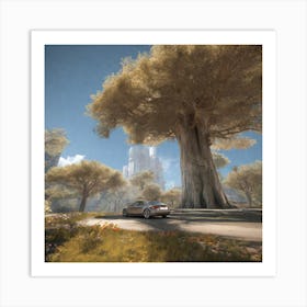 Car Driving Through A Forest Art Print