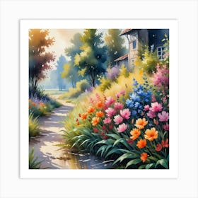 A Watercolor Painting Of Floral Landscape Art Print Art Print