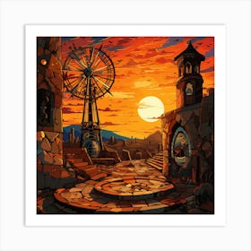 Spooky Village At Sunset Art Print