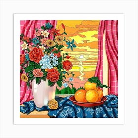 Sunset With Flowers Art Print