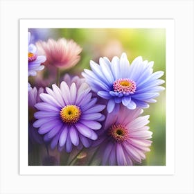 Pink and Blue Daisies Art Print