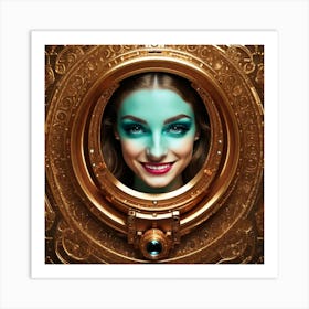 Portrait Of A Beautiful Woman In A Golden Frame Art Print