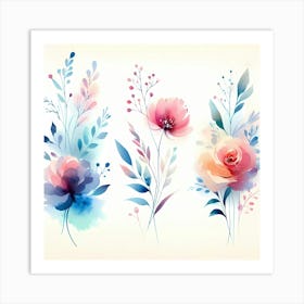 Watercolor Flowers Set 1 Art Print