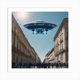 Ufo Flying Over A City Art Print