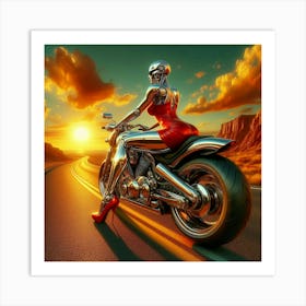 Robot Girl On A Motorcycle Art Print