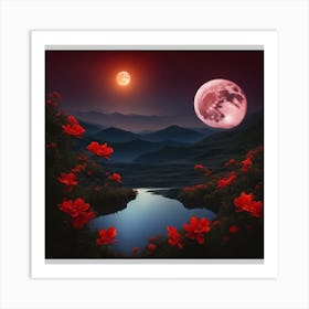 Moon And Flowers Art Print