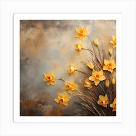 Daffodils Waving Stem Pointed Leaves Yellow Flashes Brown 9 Art Print