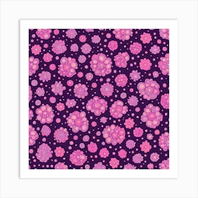 A Pattern Featuring Amoeba Like Blobs Shapes With Edges Rustic Purple And Pink, Flat Art, 128 Art Print