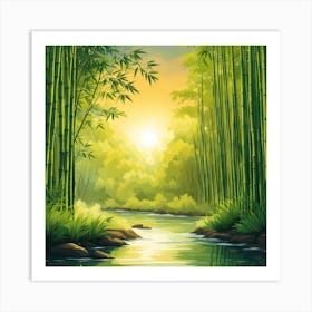 A Stream In A Bamboo Forest At Sun Rise Square Composition 291 Art Print