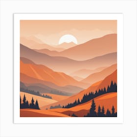 Misty mountains background in orange tone 87 Art Print