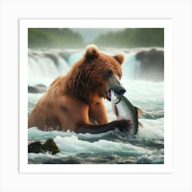 Brown Bear With Salmon Art Print