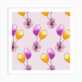 Purple And Yellow Balloons Square Art Print