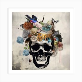 Skull With Flowers 11 Art Print