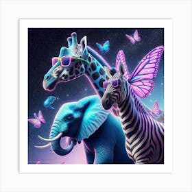 Giraffes And Butterflies 2 Art Print