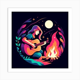 Girl Playing Guitar At Night 1 Art Print