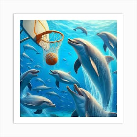 Dolphins Playing Basketball 3 Art Print