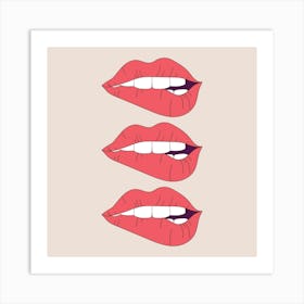 Trio Of Biting Red Lips Square Art Print