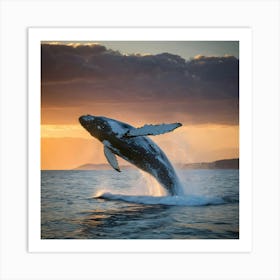 Humpback Whale Jumping Out Of The Water Art Print