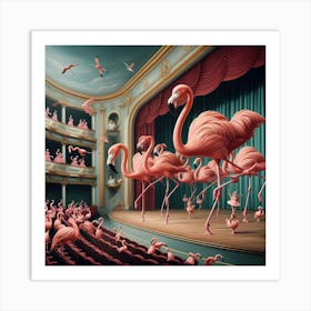 Flamingos Perform Ballet on Stage Art Print