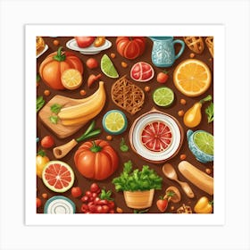Seamless Pattern With Fruits And Vegetables Art Print