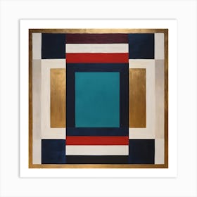 "Geometric Allure: Abstract Expression"  Discover "Geometric Allure," an abstract masterpiece that celebrates bold geometry and color interplay. This striking piece features a sophisticated palette of gold, teal, navy, and crimson, framed in a captivating composition. Ideal for the modern art collector or any space seeking a statement piece with a rich, expressive presence. Bring this canvas of abstract expression into your environment for a daily dose of inspirational form and balance. Own this conversation starter today and elevate your collection. Art Print