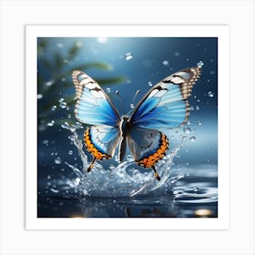 Blue Butterfly In Water Art Print