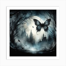 Butterfly in Dark Haunted Woods II Art Print
