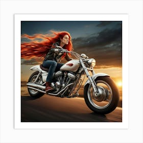 Lady Riding A Motorcycle Art Print