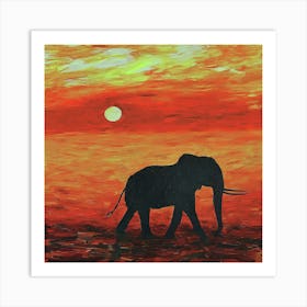 Sunset Elephant art print Art Print