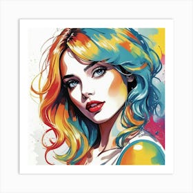 Girl With Colorful Hair 2 Art Print