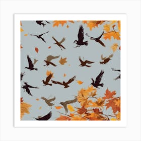 Autumn Leaves And Birds Art Print