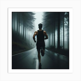 Man Jogging In The Forest Art Print