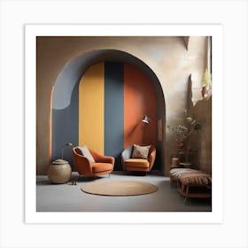 Living Room With Orange And Yellow Walls (wall art) Art Print