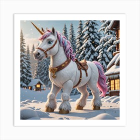 Unicorn In The Snow 1 Art Print