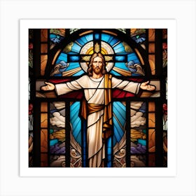 Jesus Christ on cross stained glass window 4 Art Print