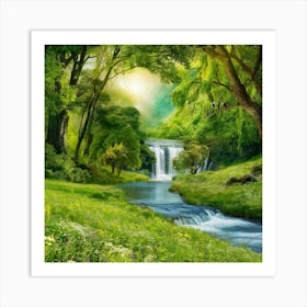 Waterfall In The Forest Art Print