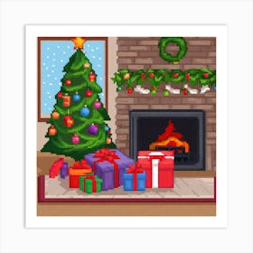 Christmas Presents Under Christmas Tree At Home Next To Fireplace (54) Art Print