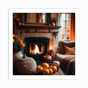 Cozy Living Room With Pumpkins Art Print