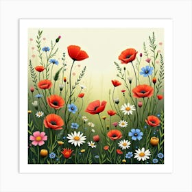 A Wildflower Meadow With A Mix Of Poppies, Daisies, And Cornflowers 1 Art Print