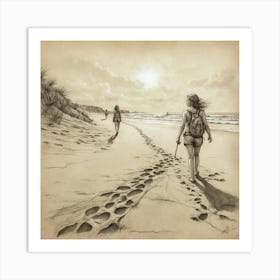 Walking On The Beach Art Print