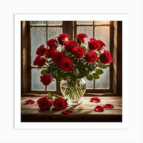 Red Roses In A Vase 4 Art Print
