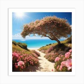 Pink Tree On The Beach Art Print