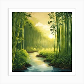 A Stream In A Bamboo Forest At Sun Rise Square Composition 25 Art Print